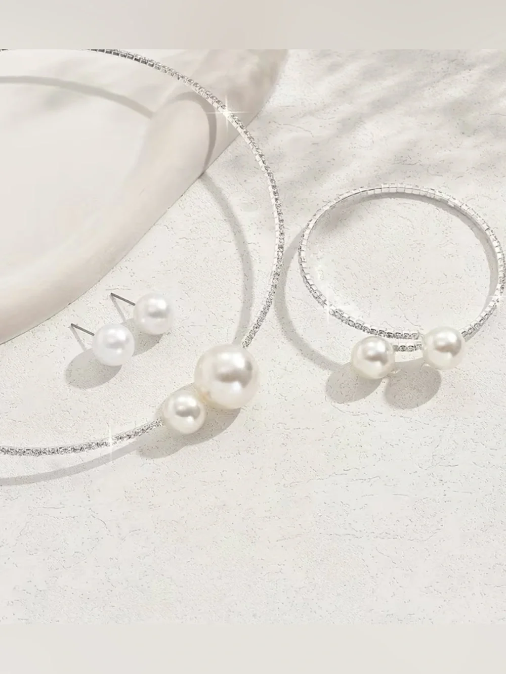 NEW! 4 Piece Set.  Elegant Pearl Accent Necklace, Bracelet and Earrings Set 🤍 - Picture 5 of 5